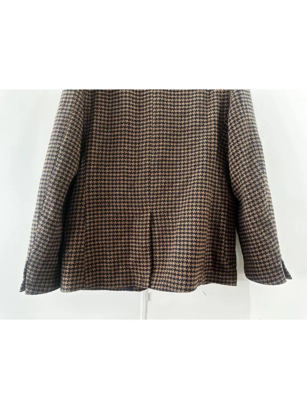 Zara Houndstooth Single Breasted Blazer Mens XL Brown Wool Blend Office Preppy
